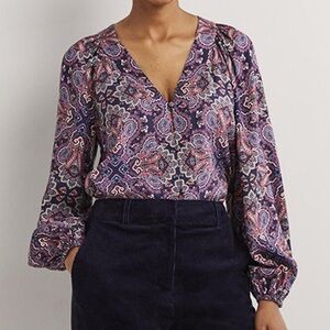 NWT Boden Placement border print botanic paisley floral button down blouse